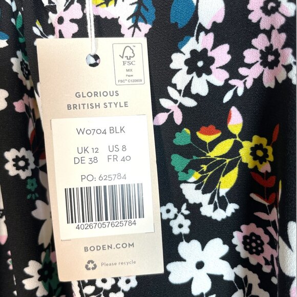 BODEN Keira Shift Dress 8 US Statement Floral Print Black Blouson Sleeves NEW - Picture 10 of 14